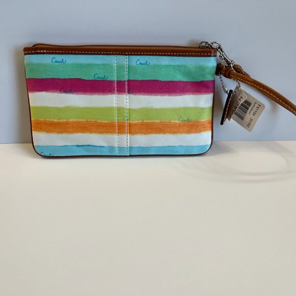 Coach Hampton Watercolor Stripe Wristlet Bag - Multicolor - NWT - Picture 7 of 9